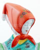 Hollóházi népviseletes asszony, kézzel festett jelzett, apró lepattanásokkal , m:28 cm /Handpainted ...