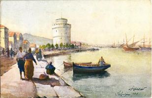 Thessaloniki, Salonique; The white tower, artist signed