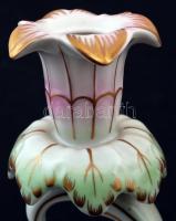 Hollóházi kétágú gyertyatartó, kézzel festett, jelzett, hibátlan, m:15 cm, h:15 cm / Hollohaza porce...