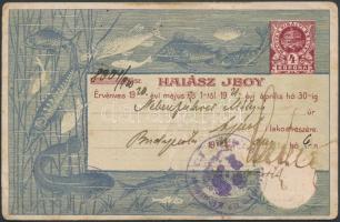 1920 Bp., Halászjegy 4K nyomtatott okmánybélyeggel / &lt;br/&gt;1920 Fishing ticket