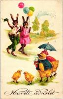 Easter, chicken and rabbit couples, Cellaro litho