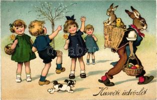 Easter, rabbit, children, litho