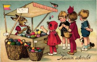 Easter, egg selling rabbit, children, litho (EK)