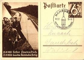 1933 Erster Spatenstich - 1936 1000 km Autobahn fertig / 1933 First Groundbreaking - 1936 1000 km highway completed, Hitler, 6+4 Ga. So. Stpl (EB)