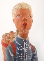 Kovács Margit (1902-1976): Szüretelő. Mázas terrakotta, jelzett, hibátlan, m:39 cm