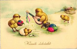 Easter, chicken with guitar, Amag 4026. litho