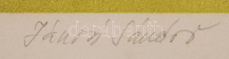 Jánosi Sándor (1927-): Kála, színes szitanyomat, papír, jelzett, üvegezett keretben, 17x32 cm