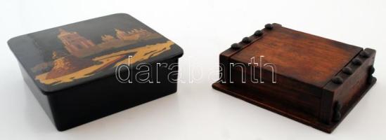 Lakk fa doboz Kiev főterével,kézzel festett, jó állapotban, 12,5×12,5 cm, fa cigarettás doboz, 11×10 cm