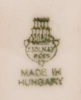 Népi motívumokkal díszített, kisméretű dekoratív Zsolnay porcelán kulacs, kézzel festett, jelzett, k...