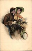 Couple in automobile, M. Munk Vienne Nr. 717., artist signed