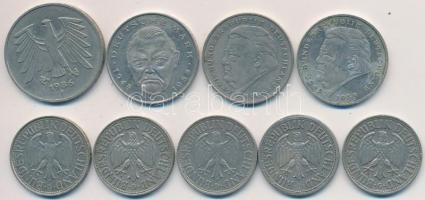 NSZK 1950-1976. 1M (5xklf) + 1986F 5M + Németország 1992-1994. 2M (3x) T:2,2-
GFR 1950-1976. 1 Mark ...