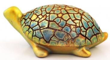 Zsolnay teknős, eozin mázas, hibátlan, jelzett, 9x6x4 cm /
Zsolnay eosin turtle, signed, perfect con...