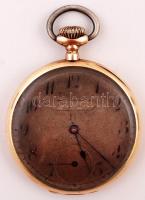 Eligancia arany (Au) 14 k fedeles zsebóra, 15 köves, jelzett, nem működik, kopott számlap, bruttó:49,2 g / Gold (Au) pocket watch, signed, not working