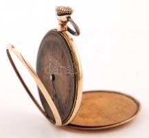 Eligancia arany (Au) 14 k fedeles zsebóra, 15 köves, jelzett, nem működik, kopott számlap, bruttó:49...