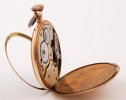 Eligancia arany (Au) 14 k fedeles zsebóra, 15 köves, jelzett, nem működik, kopott számlap, bruttó:49...