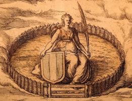 1575 Dordracum vulgo Dortt. Dordrecht holland kikötőváros látképe, színezett rézmetszet, papír, Geor...