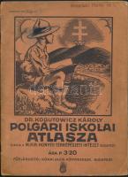 1930 Polgári iskolai atlasz, dr. Kogutowicz Károly, Kiadja a M. Kir. Honvéd Térképészeti Intézet, Budapest, 29x21cm  