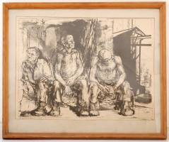 Bálványos Huba (1938-2011): Zsáner II. Litográfia 3/7, papír, jelzett, apró hibákkal, üvegezett kere...