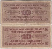 Ukrajna / Német megszállás 1942. 10K (2x) T:III-
Ukraine / German occupation 1942. 10 Karbowanez (2x...