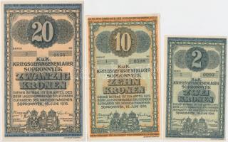 Sopronnyék / hadifogolytábor 1916.06.16. 2f "MS" arab sorozat- és sorszámmal + 10f + 20f +...