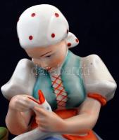 Zsolnay libatömő lány, kézzel festett, jelzett, m:16 cm