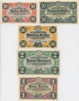 Zalaegerszeg / hadifogolytábor 1916.08.15. 10f + 20f + 50f + 1K + 2K + 5K + 10K, mindegyik "MS&...
