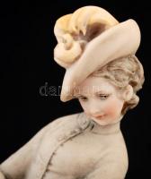 Capodimonte hölgy agárral, kézzel festett, jelzett (Bruno Merli), hibátlan, fa talapzaton, m:20 cm, ...