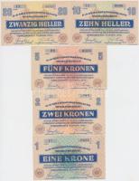 Dunaszerdahely / hadifogolytábor 1916.01.15. 10f + 20f + 1K + 2K + 5K, mind számozott, függőleges so...