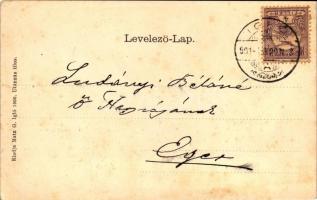 1900 Igló, Városház, takarékpénztár; lóherés képeslap, kiadja Matz G. / town hall, bank; clover lith...