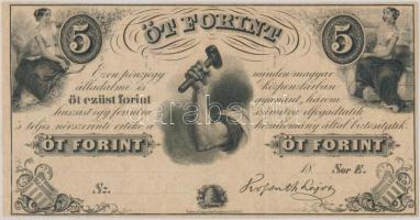 1852. 5Ft Kossuth bankó kitöltetlen E sorozat T:II Hungary 1852. 5 Forint without date and serial number, serie E C:XF Adamo G124