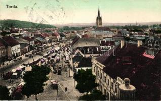 Torda, Látkép a piaccal; Füssy József kiadása / view of the market place