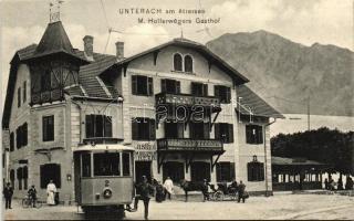 Unterach am Attersee, M. Hollerwögers Gasthof / restaurant, tram