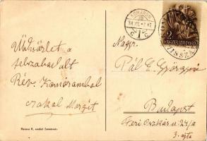 1938 Vitéz Nagybányai Horthy Miklós, Harmos K. eredeti fametszete 'Komárom visszatért' So....