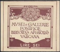 1937 Musei e gallerie Pontificie Biblioteca Apostolica Vaticana, Vatikáni múzeum, ill. könyvtári belépő, litho, 8x9cm