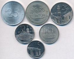 Kuba / Turista valuta 1981-1988. 5c Cu-Ni + 25c (2xklf) Cu-Ni/Al + 2002-2008. 5c + 10c + 25c T:2,2- Cuba / Visitors coinage 1981-1988. 5 Centavos Cu-Ni + 25 Centavos (2xdiff) Cu-Ni/Al + 2002-2008. 5 Centavos + 10 Centavos + 25 Centavos C:XF,VF
