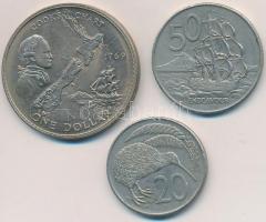 Úz-Zéland 1969. 1$ Cu-Ni "Cook kapitány utazásának 200. évfordulója" + 1980. 20c Cu-Ni + 1982. 50c Cu-Ni T:2- New Zealand 1969. 1 Dollar Cu-Ni "200th Anniversary - Captain Cook's Voyage" + 1980. 20 Cents Cu-Ni + 1982. 50 Cents Cu-Ni C:VF