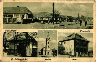 Marcelháza (Marcelkeszi), utca, iskola, ifj. Czibor üzletház / street, school, shop (fa)