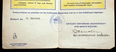 1944 a Svéd Királyi Követség által kiállított Schutzpass (menlevél) budapesti zsidó személy részére ...