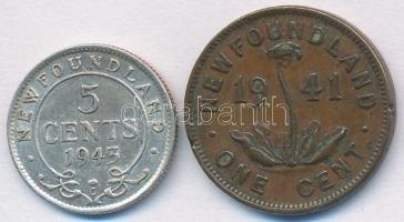 Kanada / Új-Fundland 1941. 1c Br + 1943. 5c Ag "VI. György" T:2,2- ph. Canada / Newfoundland 1941. 1 Cent Br + 1943. 5 Cents Ag "George VI" C:XF,VF edge error