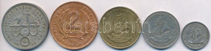 Kelet-Karibi Államok 1955-1989. 2c-1$ (5xklf) T:2- Eastern Caribbean States 1955-1989. 2 Cents - 1 Dollar (5xdiff) C:VF
