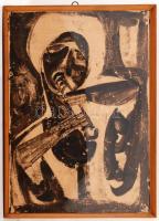 Kunt Ernő (1920-1994): Fuvolázó. Színes linó, papír, jelzés nélkül, üvegezett keretben, 70×50 cm