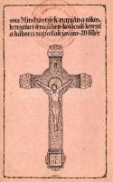 1915 Mindszentek napján a rákoskeresztúri temetőben kovácsolt kereszt a háború sújtottak javára. 2 db tábori postai levelezőlap Vértes szignóval / Hungarian WWI era charity card (two identical pieces), signed Vértes