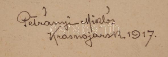 Petrányi Miklós (1877-?): Gyóni Géza temetése. Ceruza, papír, jelzett, üvegezett keretben, 22×17 cm ...