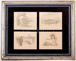 Petrányi Miklós (1877-?): Gyóni Géza temetése. Ceruza, papír, jelzett, üvegezett keretben, 22×17 cm ...