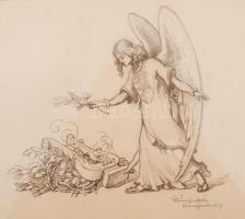 Petrányi Miklós (1877-?): Gyóni Géza temetése. Ceruza, papír, jelzett, üvegezett keretben, 22×17 cm ...