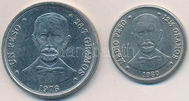 Dominikai Köztársaság 1976. 1P Cu-Ni "Juan Pablo Duarte halálának 100. évfordulója" + 1980. 1/2P Cu-Ni T:2 karc Dominican Republic 1976. 1 Peso Cu-Ni "Centennial - Death of Juan Pablo Duarte" + 1980. 1/2 Peso Cu-Ni C:XF scratched