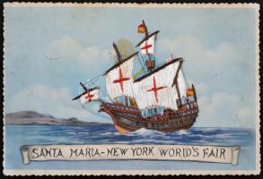 Santa Maria - New York World's Fair Emb. vessel. modern crochet decorated postcard