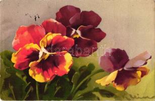 13 db RÉGI C. Klein szignós virágos művészi litho képeslap / 10 old floral litho art postcards signe...