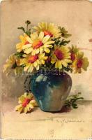 13 db RÉGI C. Klein szignós virágos művészi litho képeslap / 10 old floral litho art postcards signe...