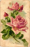 13 db RÉGI C. Klein szignós virágos művészi litho képeslap / 10 old floral litho art postcards signe...